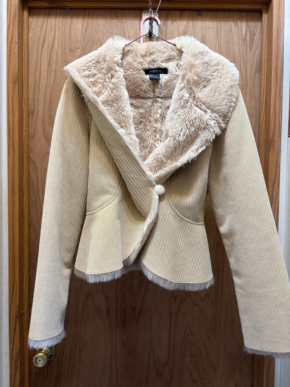 Worthington Cream Teddy-Collar Peplum Jacket